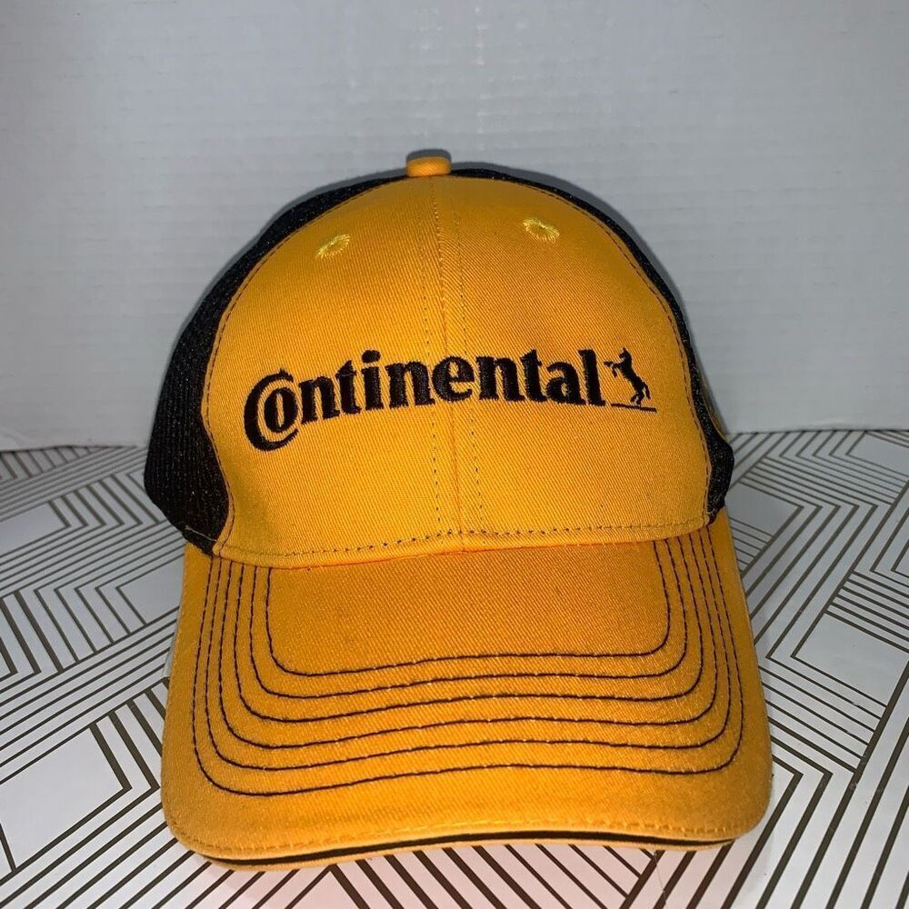 Continental Tire Mens Os Trucker Mesh Adjustable Cap Imsa Race Hat Yellow Nwot